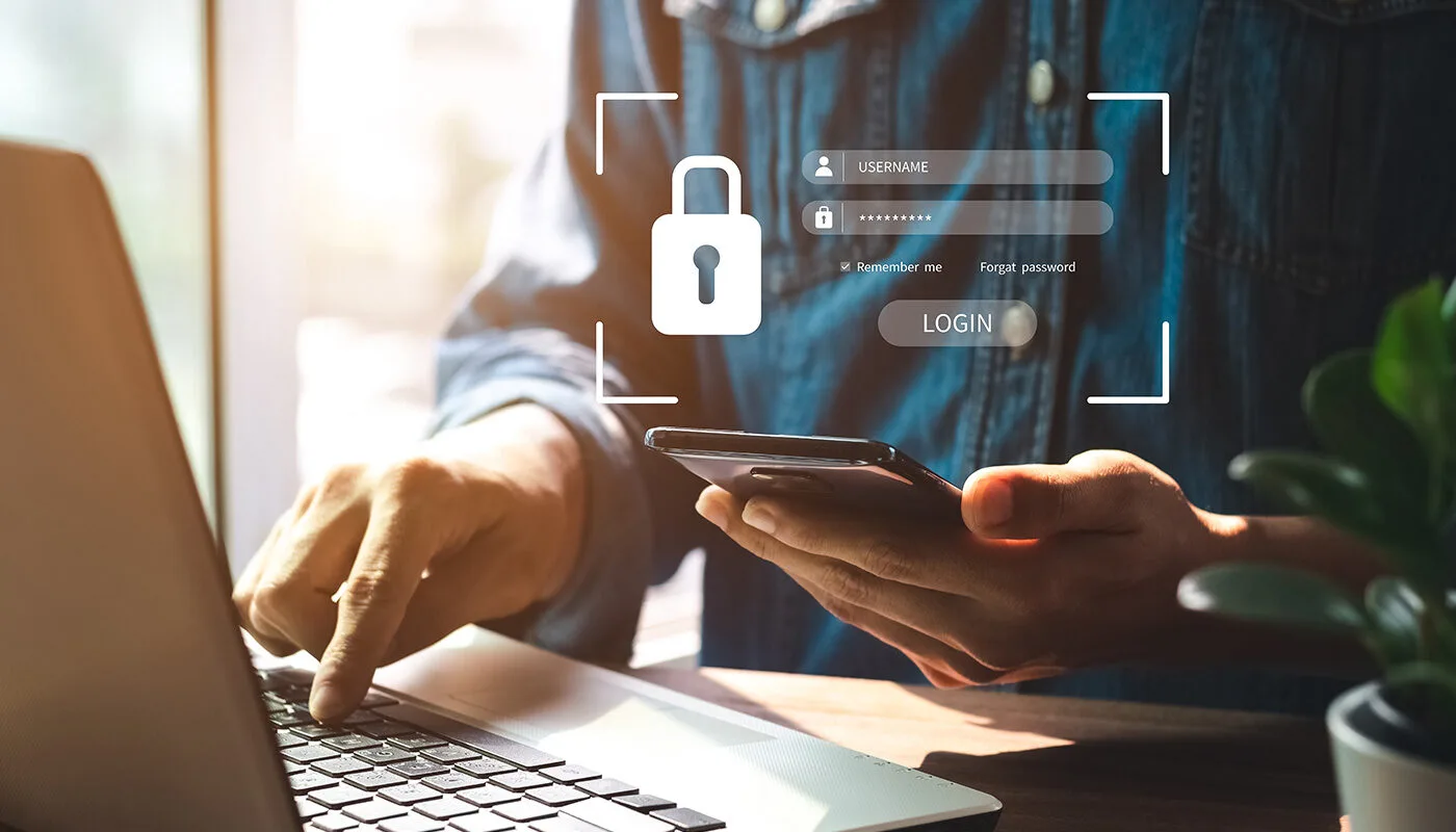 Secure blue-toned digital lock over abstract data network, symbolizing cybersecurity, encryption, and website protection for Hamilton businesses.