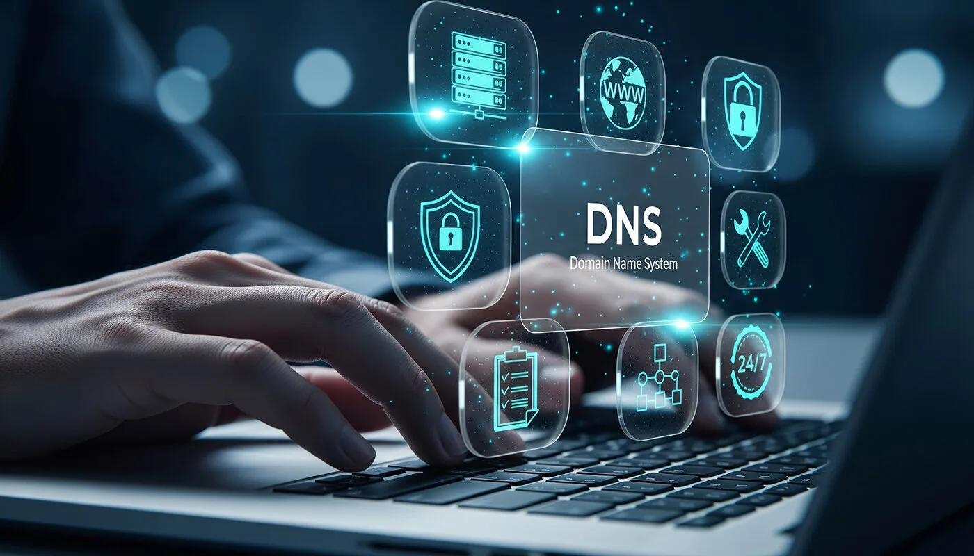 Digital network visualization representing DNS propagation and how domain settings affect website stability for Hamilton businesses.
